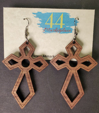 Large Walnut Cross Earrings