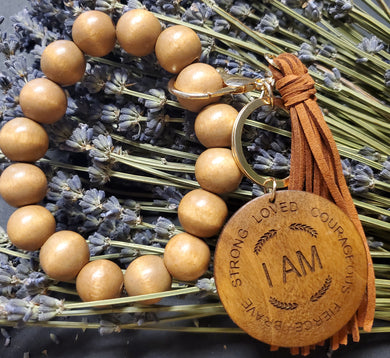 Engraved Inspirational Wooden Bead Wristlet Available in several colors